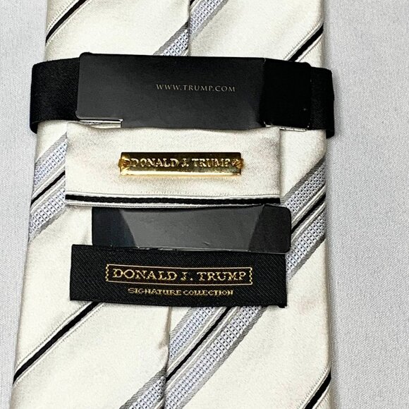NWT Donald J. Trump Signature Collection Mens Silk Necktie Striped White Silver - Picture 5 of 9